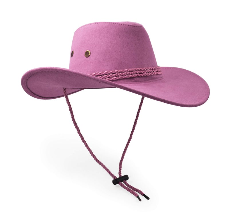 UltraKey Cowboy Hat, Sun Hat Faux Felt Leather Suede Travel Cap Western Hat Outdoor Sun Protect Pink - Image 2